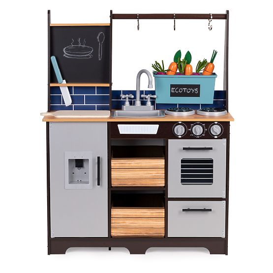 Large Wooden Children's Kitchen with Vegetable Stand and Accessories ECOTOYS