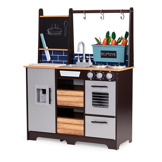 Large Wooden Children's Kitchen with Vegetable Stand and Accessories ECOTOYS