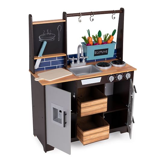 Large Wooden Children's Kitchen with Vegetable Stand and Accessories ECOTOYS