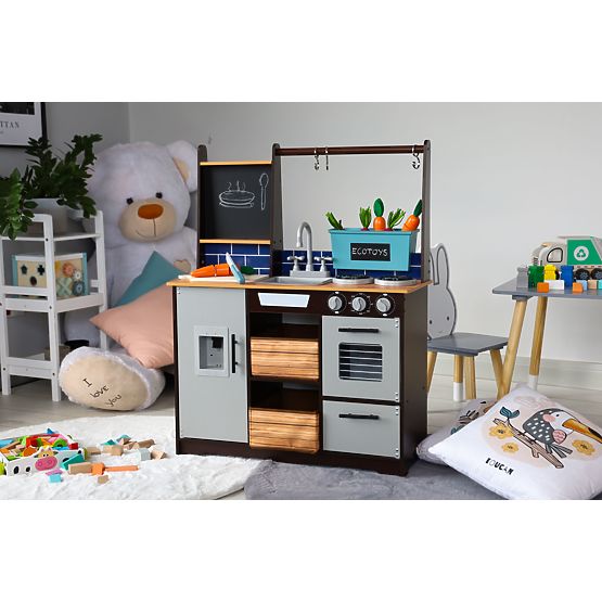 Large Wooden Children's Kitchen with Vegetable Stand and Accessories ECOTOYS