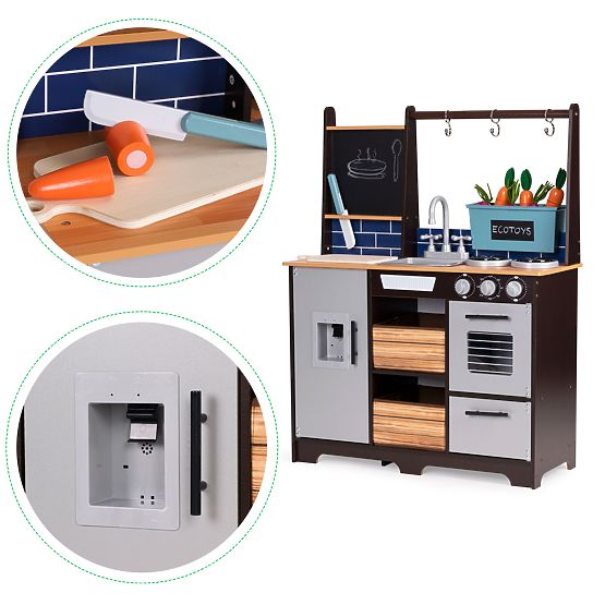 Large Wooden Children's Kitchen with Vegetable Stand and Accessories ECOTOYS
