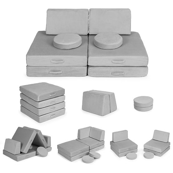 Large Modular Folding Sofa for Kids DIY 8 Soft Cushions - Gray ECOTOYS