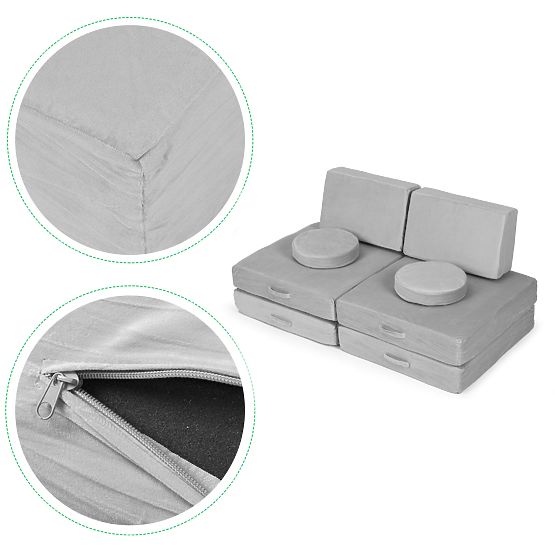 Large Modular Folding Sofa for Kids DIY 8 Soft Cushions - Gray ECOTOYS