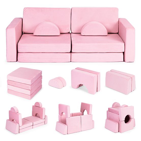 Large Modular Folding Sofa for Children for 2 Persons DIY 10 Soft Cushions - Pink ECOTOYS