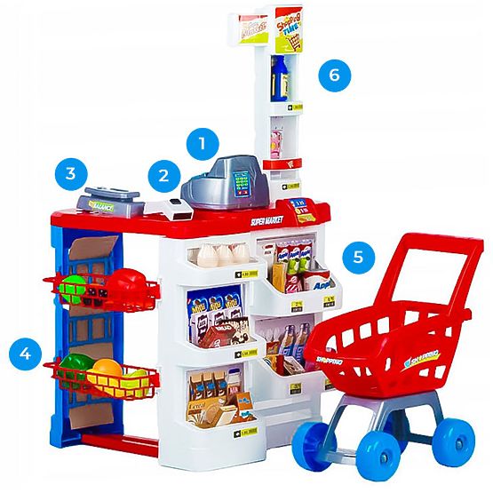 Large Store with Cash Register Supermarket Stand for Kids with Cash Register, Scale, and Scanner
