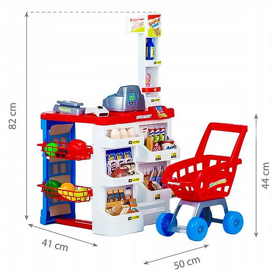 Large Store with Cash Register Supermarket Stand for Kids with Cash Register, Scale, and Scanner