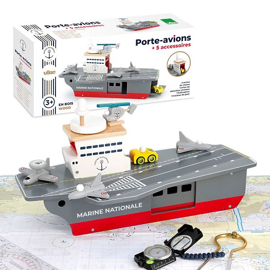 Vilac Wooden Aircraft Carrier with Accessories