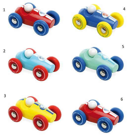 Vilac Wooden Mini Racing Car 1 pc Turquoise Number with Blue Wheels