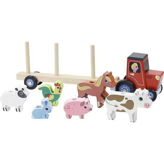 Vilac Wooden tractor with attachable animals