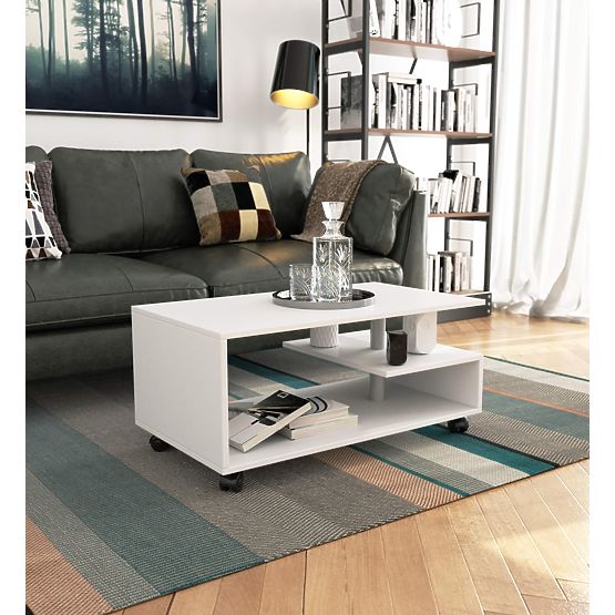 VINI WHITE COFFEE TABLE ON WHEELS