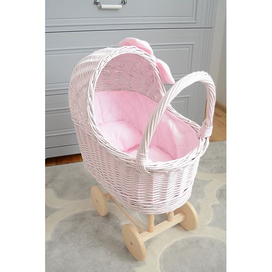 High wicker pram for dolls - pink