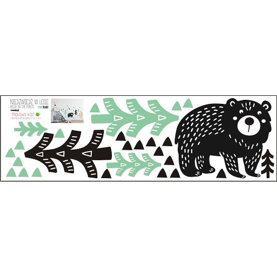 Wall decoration Bear in woods mint-black