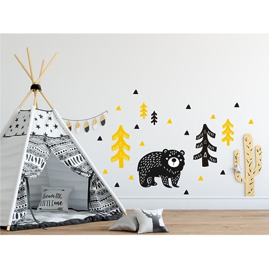 Wall decoration Bear in woods yellow-black