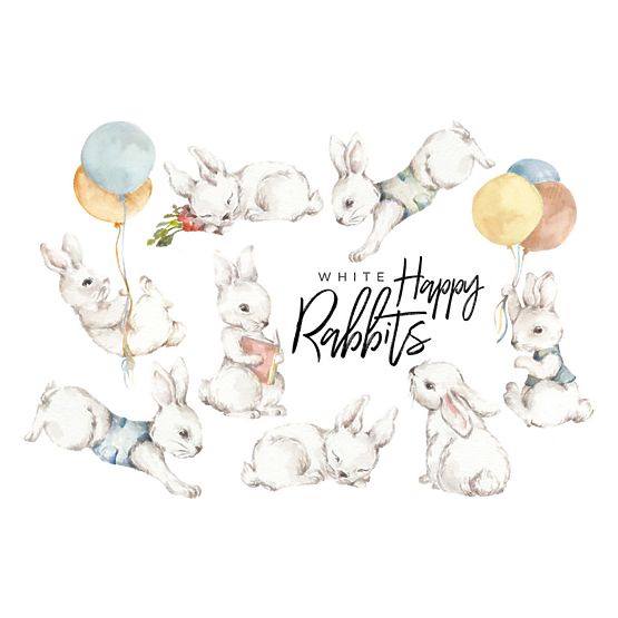 Wall decoration DEKORNIK Happy rabbits white