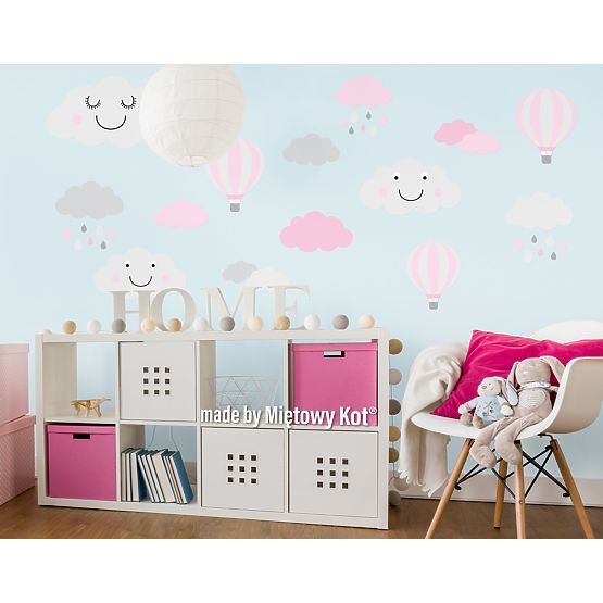 Wall Decoration - Grey-Pink Clouds and Balloons
