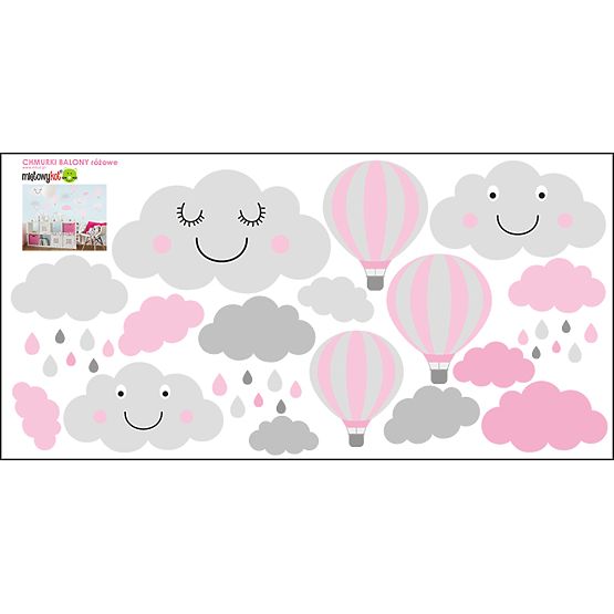 Wall Decoration - Grey-Pink Clouds and Balloons