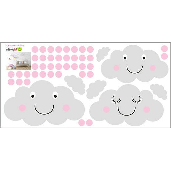 Wall decoration - happy clouds + pink dots