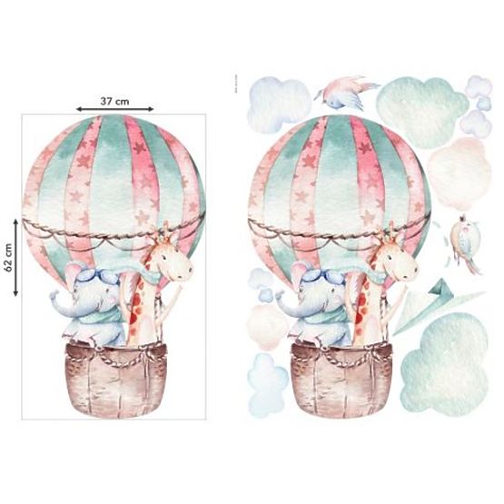 Wall sticker - Balloon, elephant and giraffe