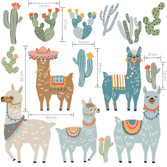 Set of wall stickers - Llamas 14 pcs