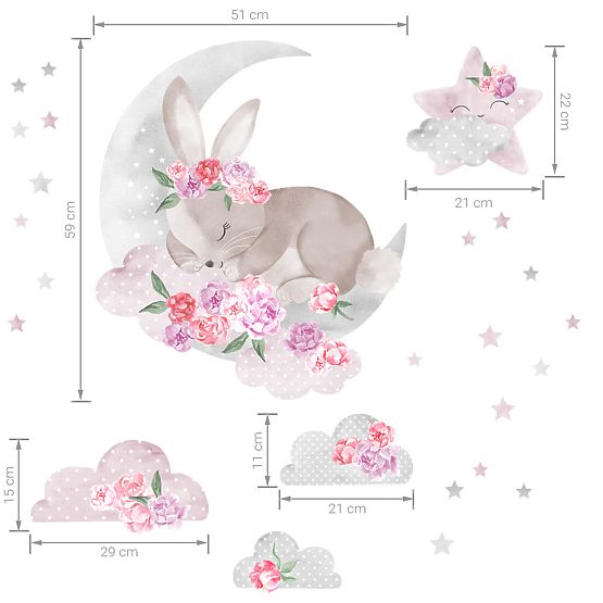 Wall sticker Sleeping Rabbit - pink