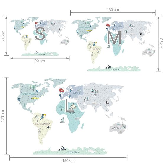 Wall sticker World map - mint