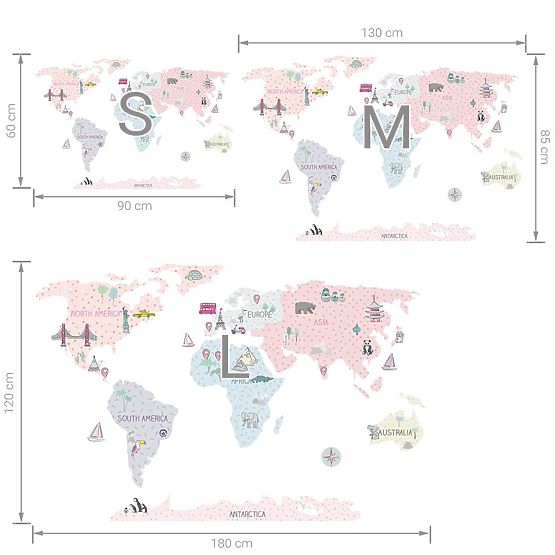 Wall sticker World map - pink