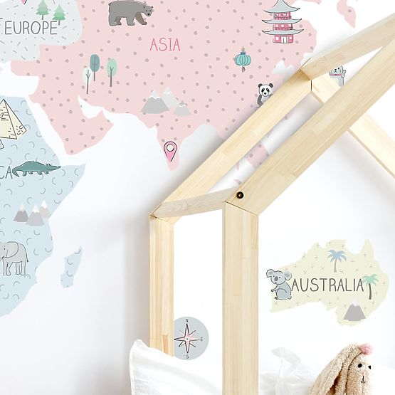 Wall sticker World map - pink