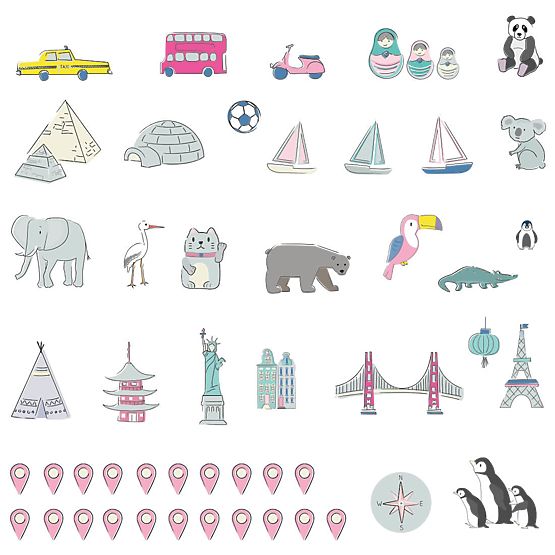 Wall sticker World map - pink