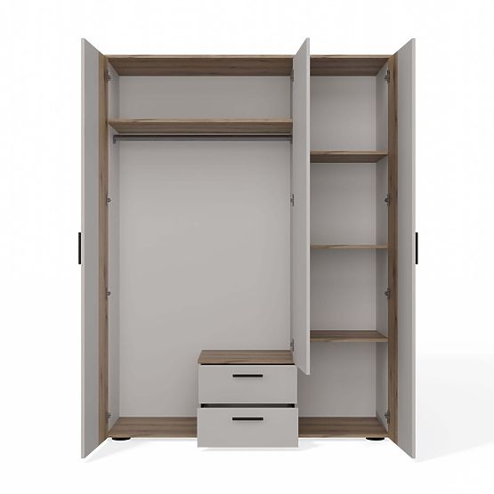 WARDROBE AVA 150 CM MIRROR 2 DRAWERS GROOVED FRONT OAK EVOKE CASHMERE BEIGE