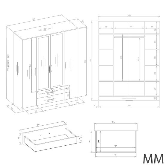 Wardrobe Romana 160 X 205 MIRROR CASHMERE BEIGE