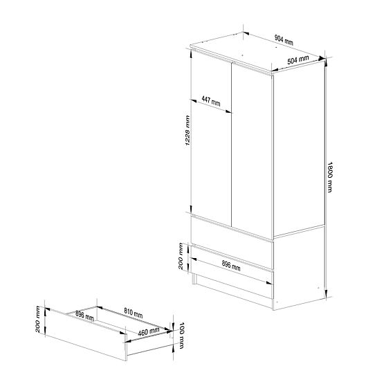 WARDROBE S90 2D 2SZ CLP PK WHITE / SONOMA