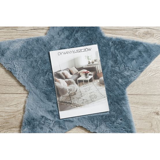 Washable SHAPE 3148 Star Shaggy Rug - Blue Plush, Non-slip