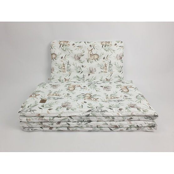 White Wicker Baby Cradle with Forest Animals Set