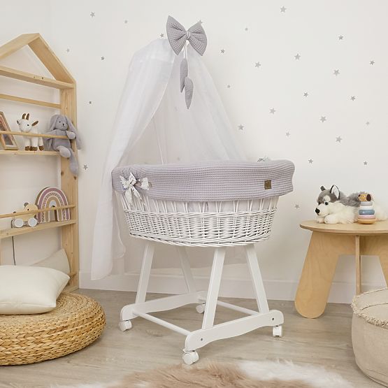 White Wicker Crib with Baby Bedding - Hedgehog