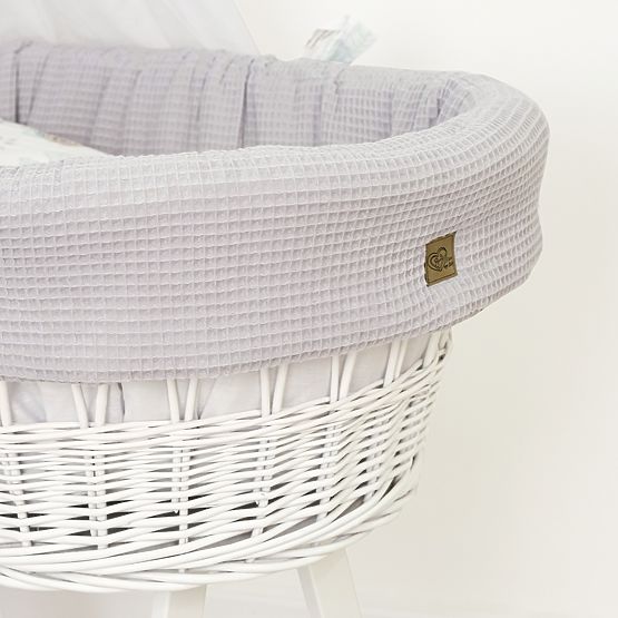 White Wicker Crib with Baby Bedding - Hedgehog