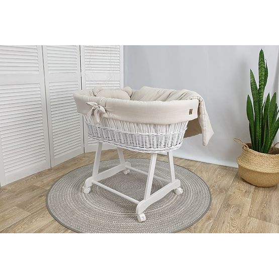 Wicker Cradle with Baby Bedding - Beige