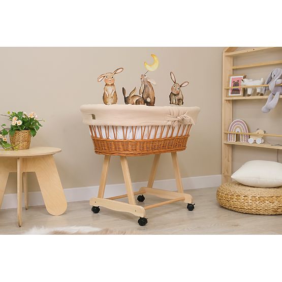 Wicker Baby Cradle with Accessories - Beige