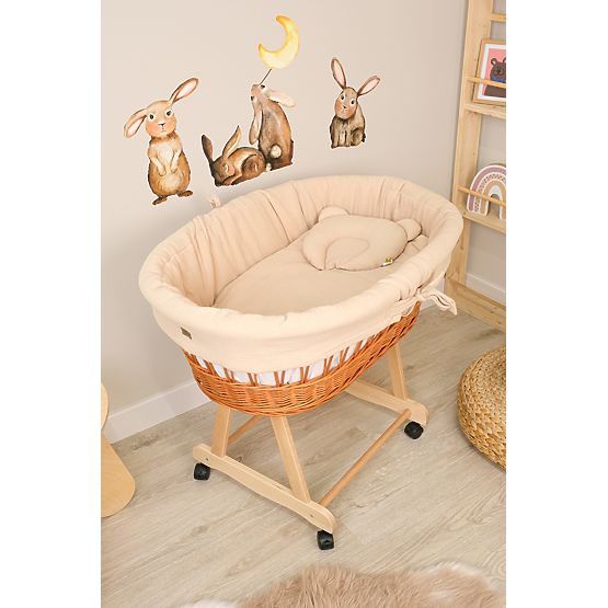 Wicker Baby Cradle with Accessories - Beige