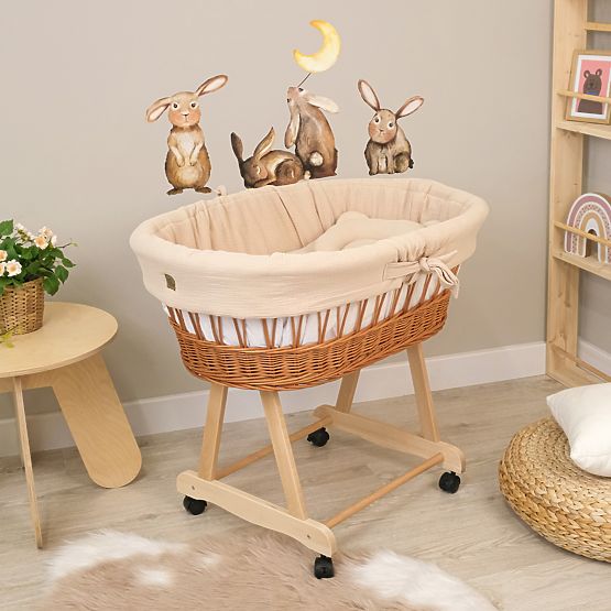 Wicker Baby Cradle with Accessories - Beige