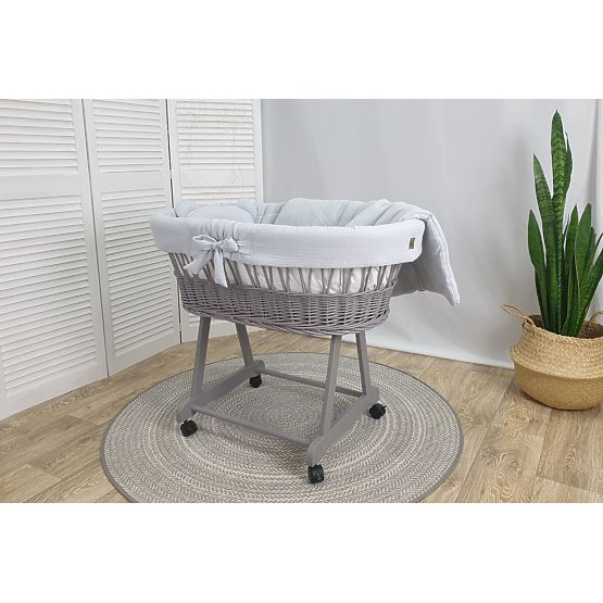 Wicker Baby Cradle with Accessories - Gray