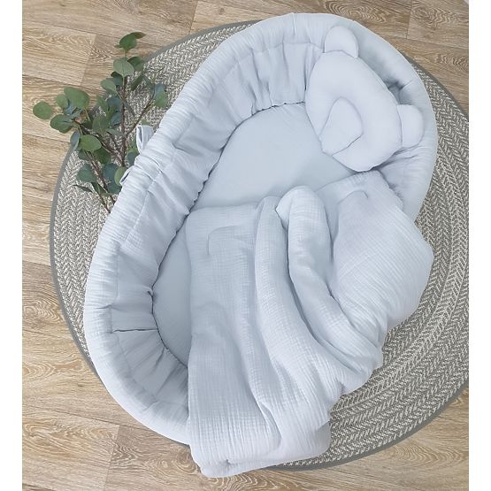 Wicker Baby Cradle with Accessories - Gray