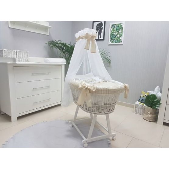 Wicker cot with equipment for baby - beige elephants