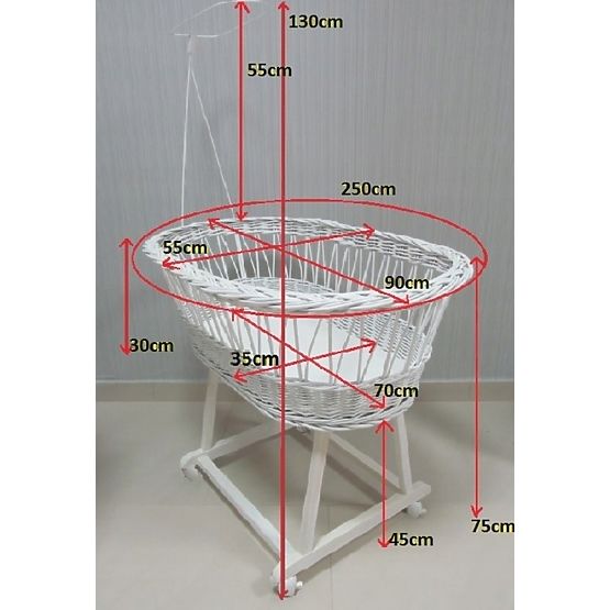 Wicker cot with equipment for baby - gray stars