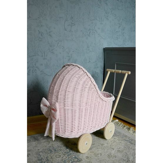 Wicker pram for dolls - pink