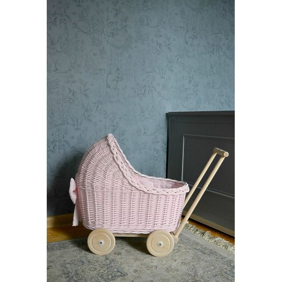 Wicker pram for dolls - pink