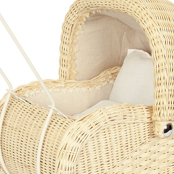 Wicker stroller for dolls - natural wood