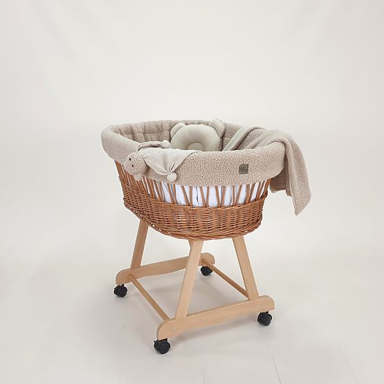 Wicker Teddy Baby Cradle – Natural Color with Beige Accessories