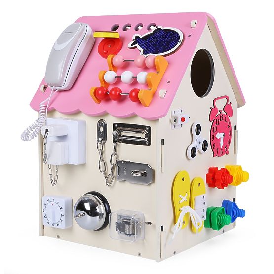 Wooden Activity Board House - Pink