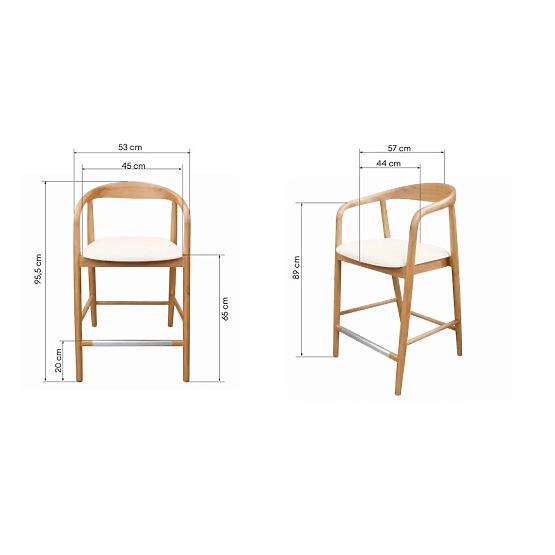 Wooden Bar Stool Ludvika 2.0, Rounded, Natural/Cream