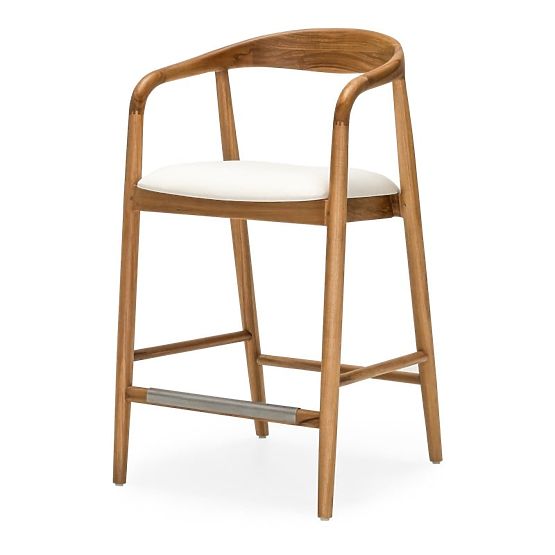 Wooden Bar Stool Ludvika 2.0, Rounded, Natural/Cream